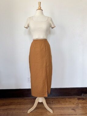 Vintage 80s Union Label Camel Classic High-Waist Midi Pencil Skirt